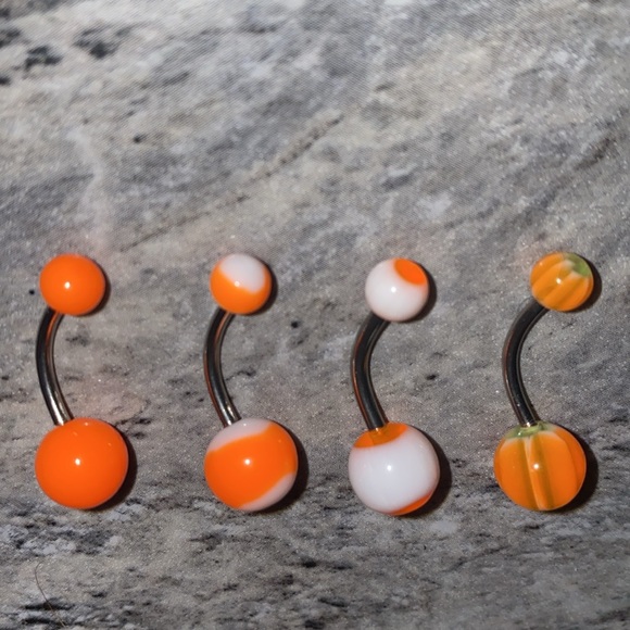 4 Belly Button Ring Set Orange White - Picture 3 of 3